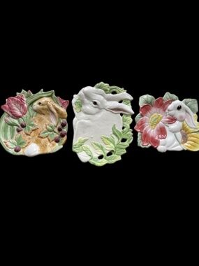 3 FITZ and FLOYD Bunny Rabbit Canape Plates